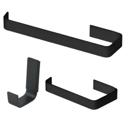 Kit Acessórios Para Banheiro 3 Peças Quadrado Preto 1 Papeleira + 1 Gancho + 1 Porta Toalha de Rosto