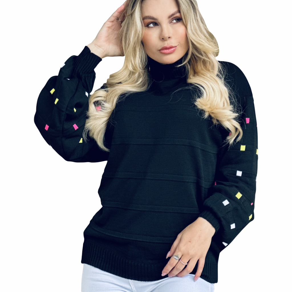 Maxxi Trico Da Moda Manga Bufante Outono Inverno Feminino