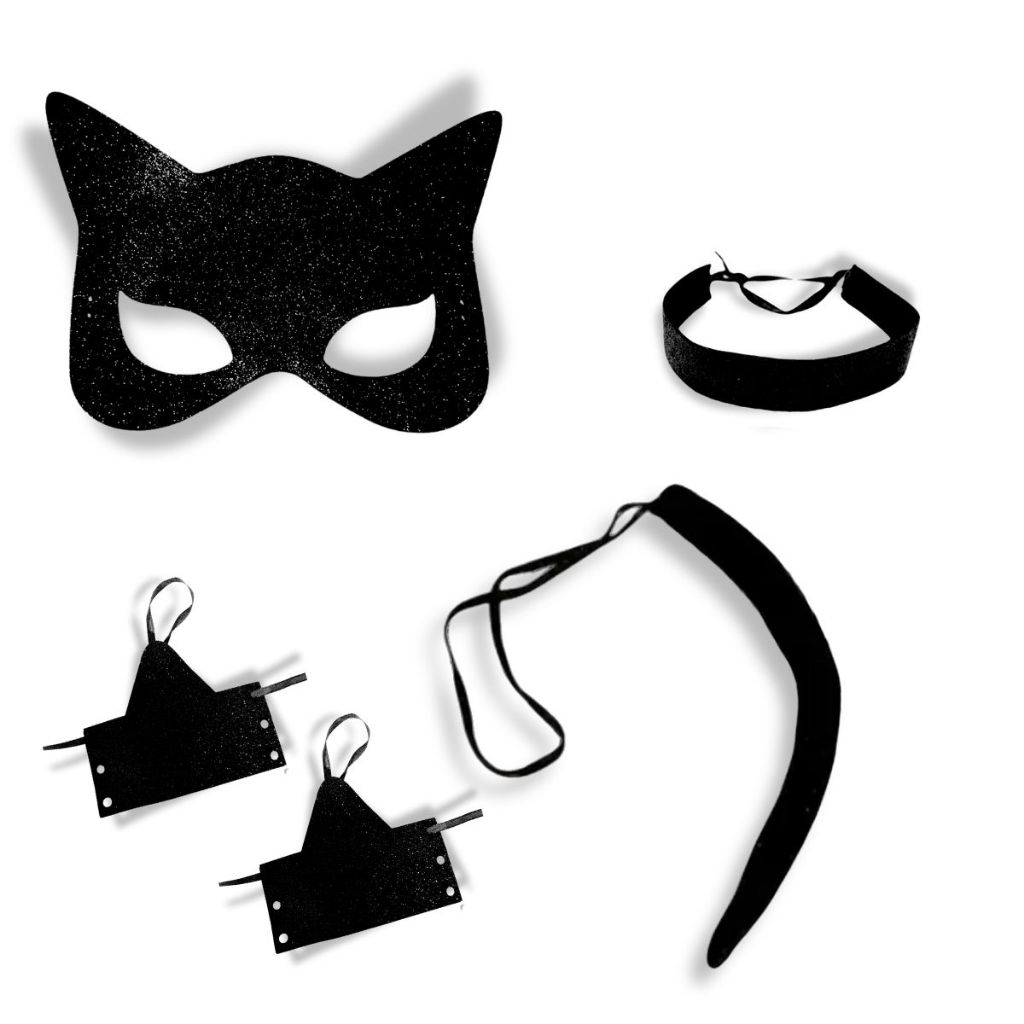 Kit Fantasia Mulher Gato Sensual Acessório Festa Carnaval Halloween