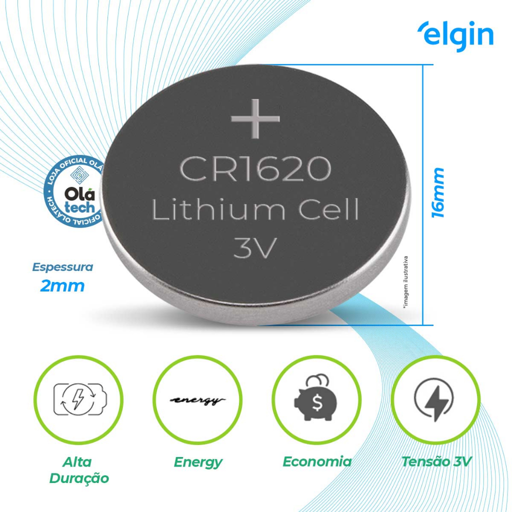 5 Baterias Botão CR1620 3V Elgin Moeda 1 Cartela (Blister com 5) CR 1620 3 V em Oferta na Shopee