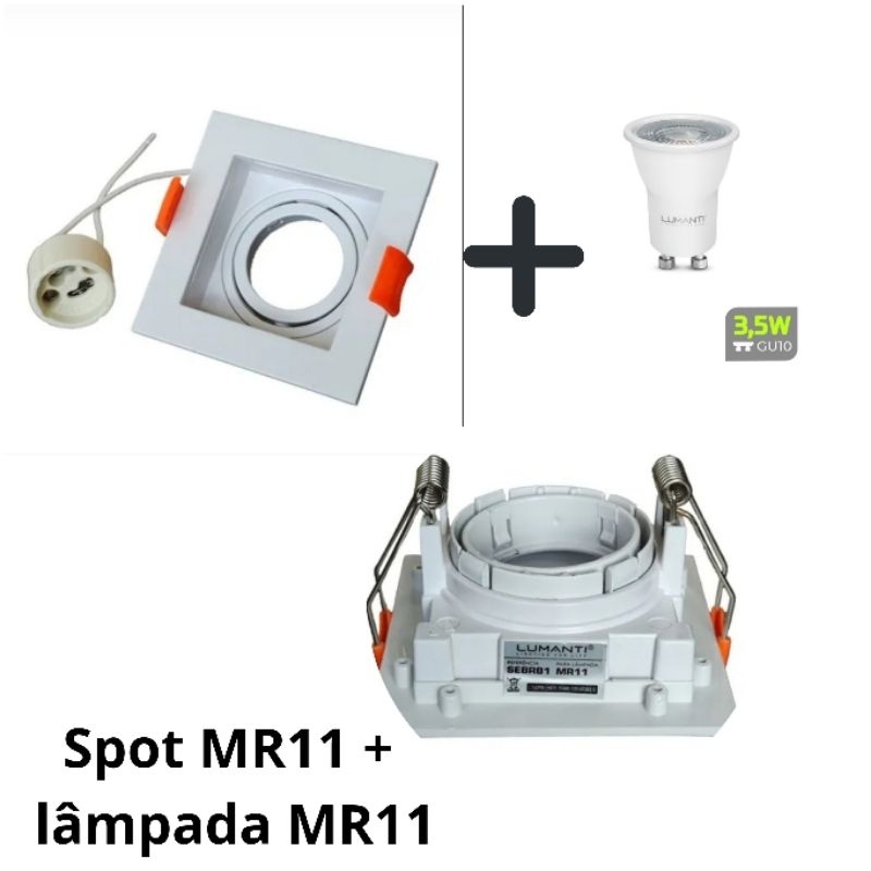 Spot MR11 recuados de embutir + lâmpadas dicroícas led MR11 Lumanti