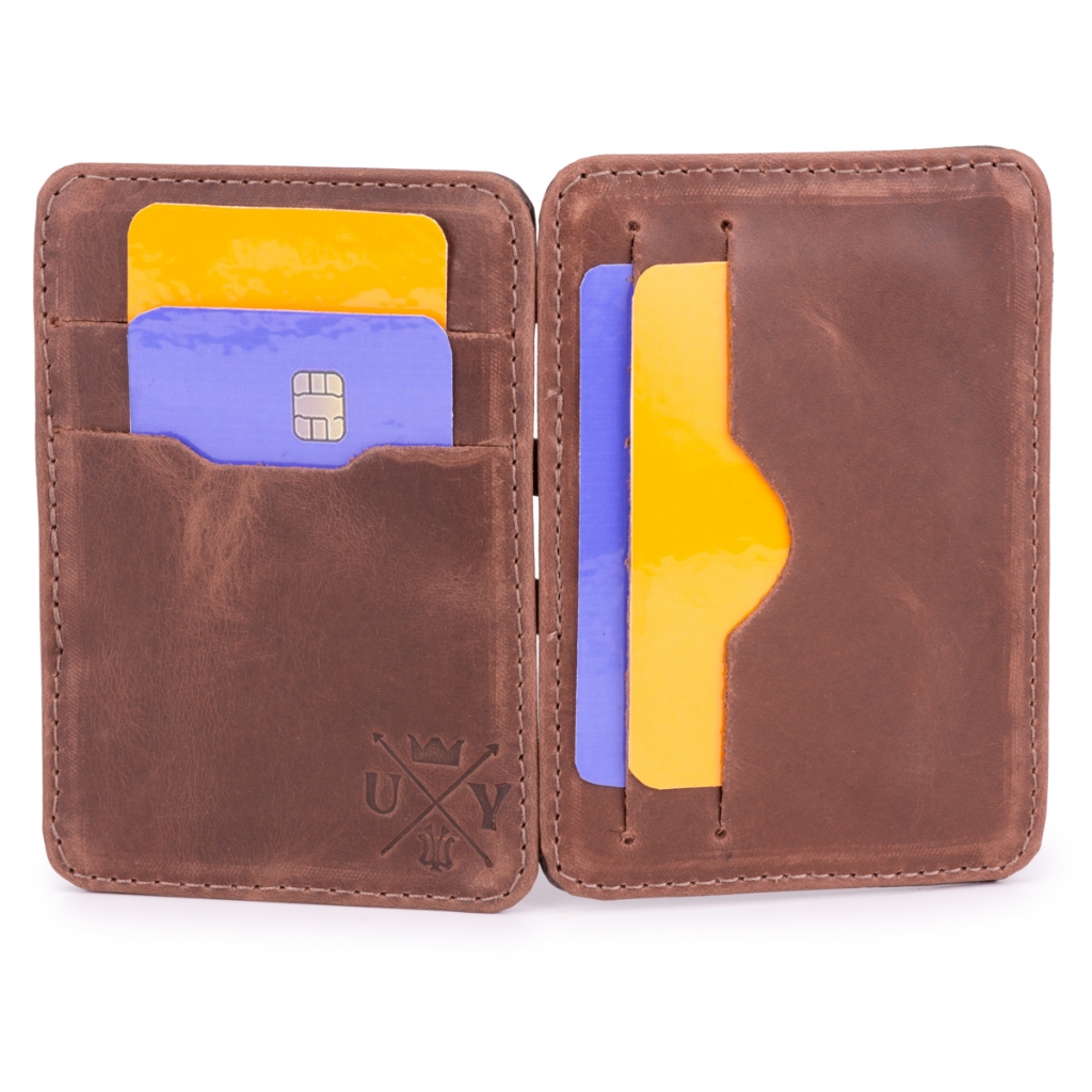 Carteira Porta Cartão Mágica Em Couro Legitimo 4 Cartões Cnh Cedulas