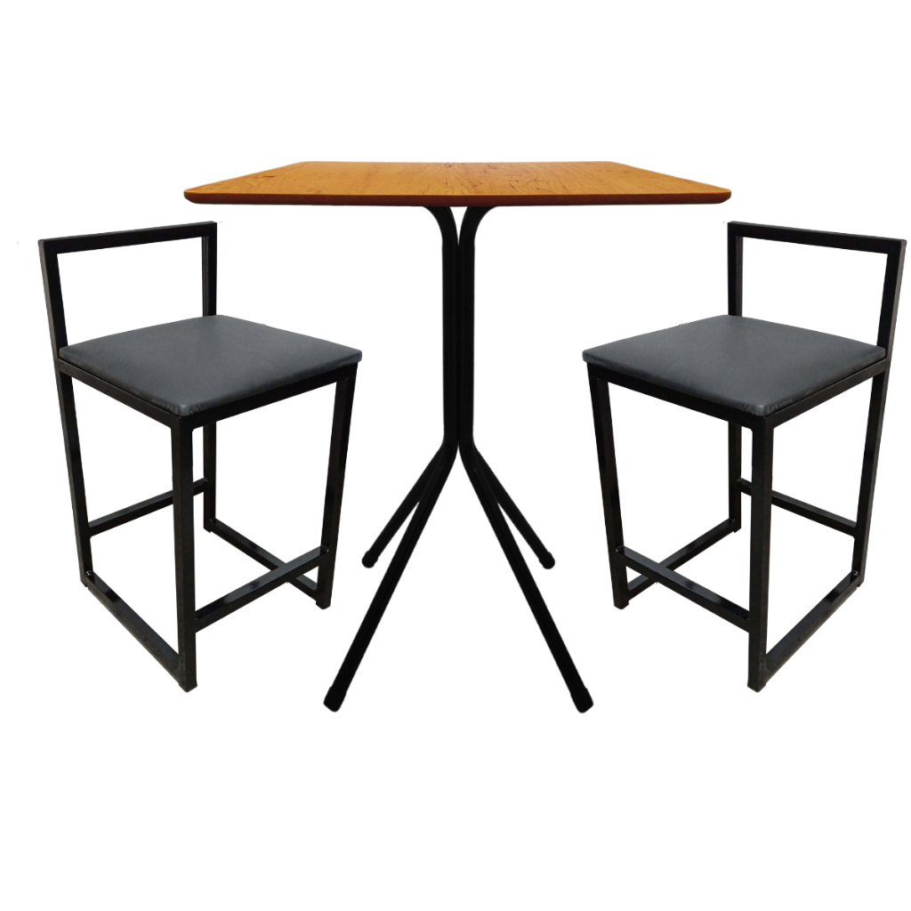 Conj 2 Banqueta + Mesa Bistrô Tampo Mel Baixa Quadrada Modelo Confortável Industrial Cozin...