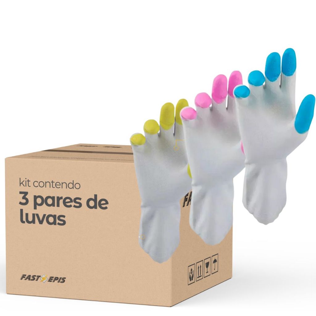 Kit 3 pares -  Luva de Limpeza Látex Antialérgico HouseHold Silk Touch - Super Safety em Oferta na Shopee