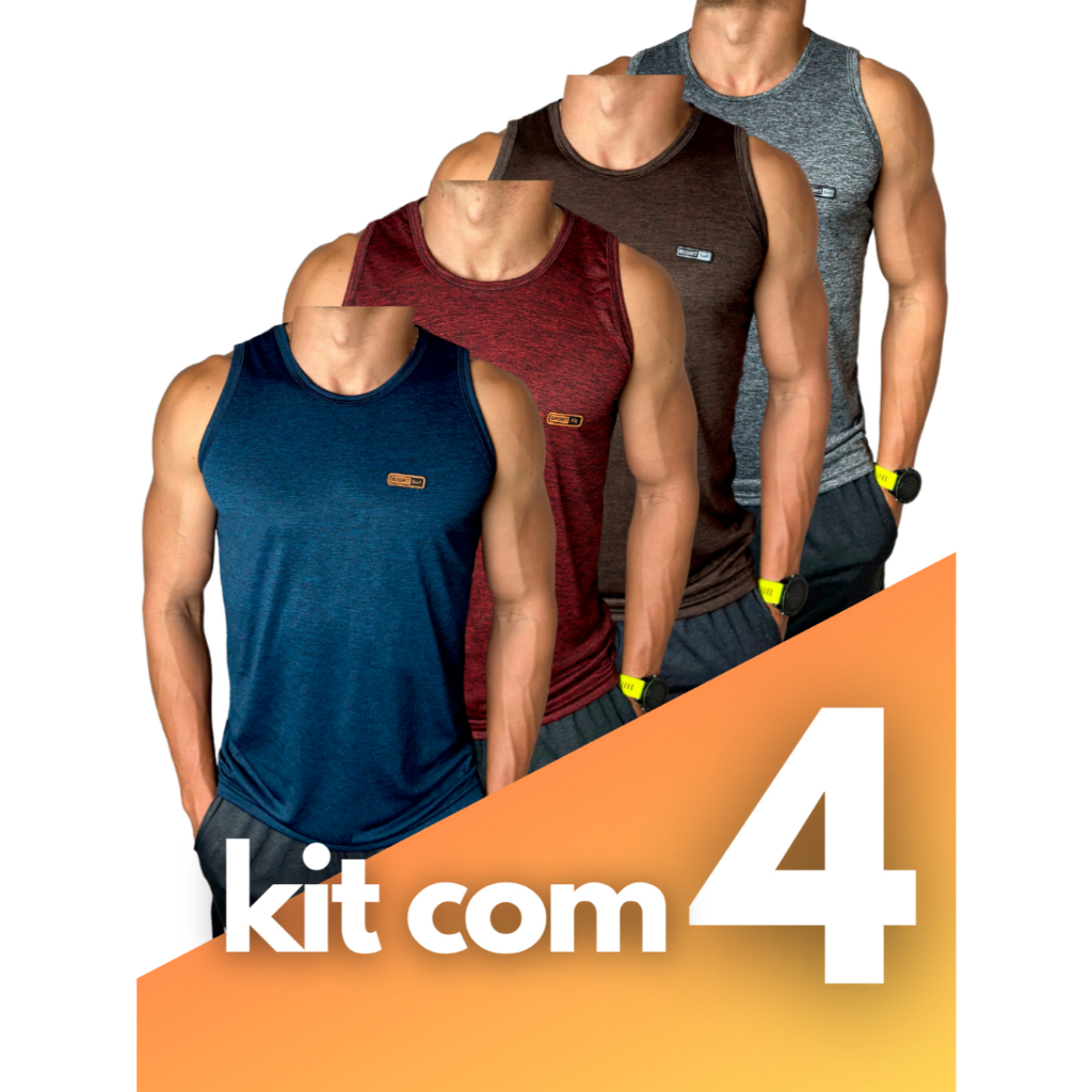 Kit 4  Camiseta Regata Dryfit Camisa Masculina Sem Manga Blusa Treino Academia Cores Diversas em Oferta na Shopee