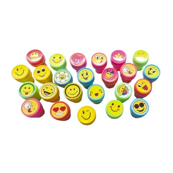 Caixa com 24 Carimbos Decorativos Emoji Auto entintados Fofos Smile