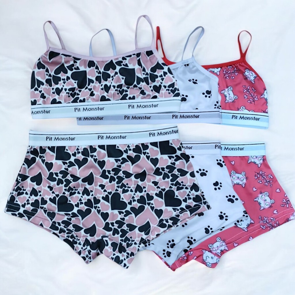 Kit 3 ou 2 Conjunto Infantil Estampado Top Calcinha Boxer Conforto Diário Menina 8 à 12 Anos Edumara