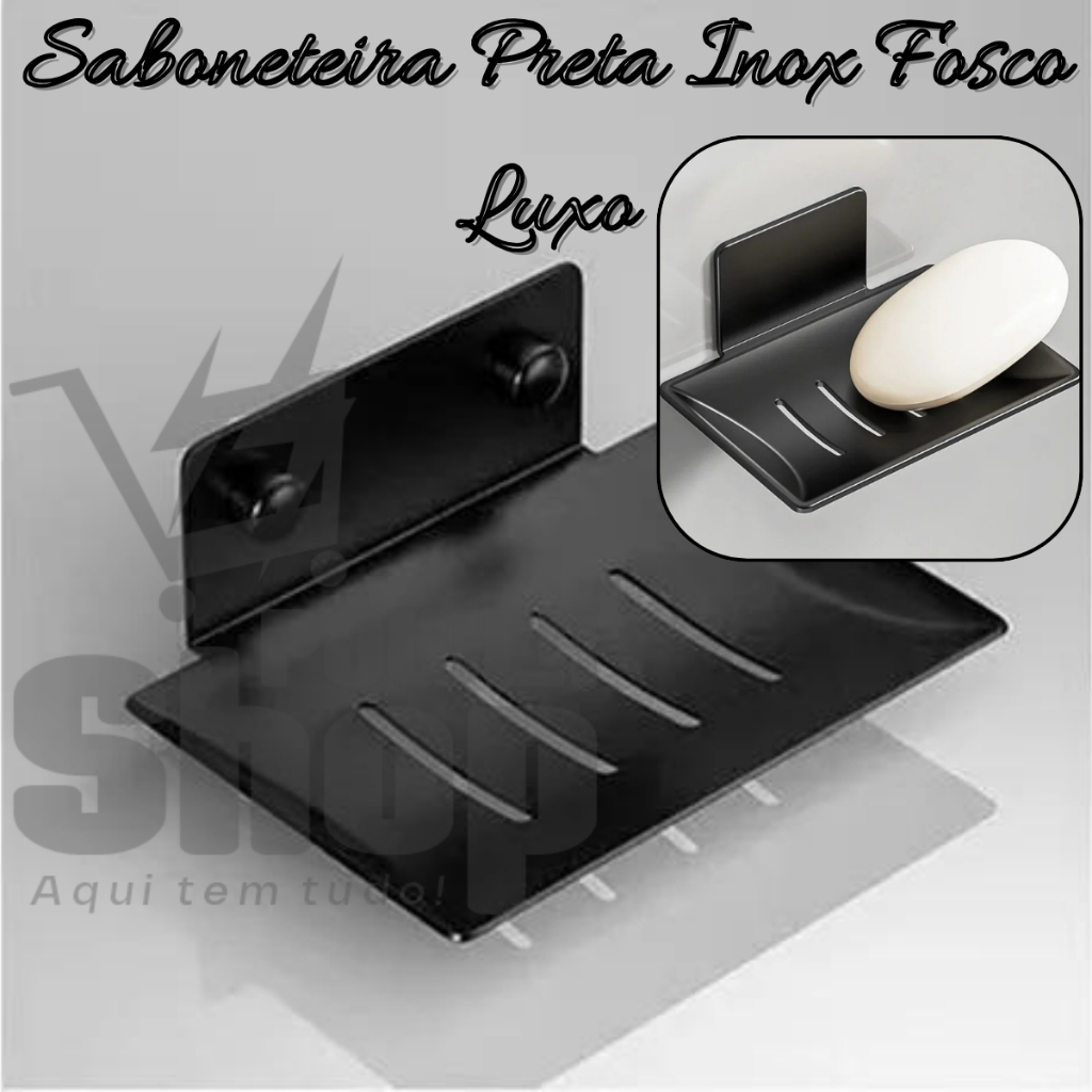 Saboneteira De Aço Inox Preto Fosco Luxuoso De Banheiro Resistente Fácil Instalação