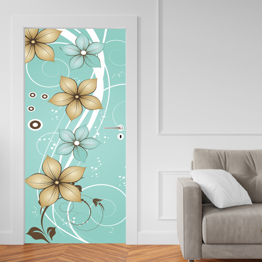 Floral Verde - 008X - Papel Parede Adesivo para Portas de Madeira ou Vidro Decoração Revestimento