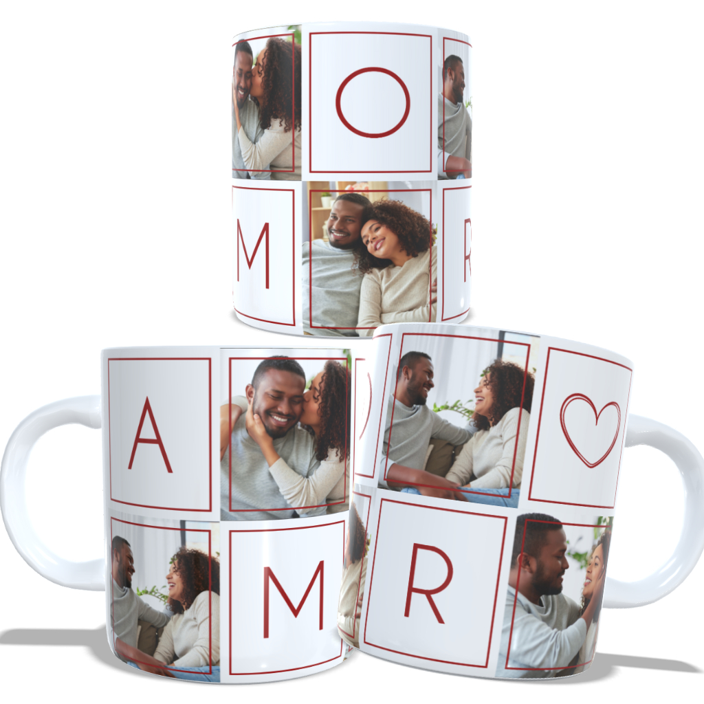 Caneca Amor Personalizada com Fotos. O presente perfeito para seu amor! Xícara de Porcelana