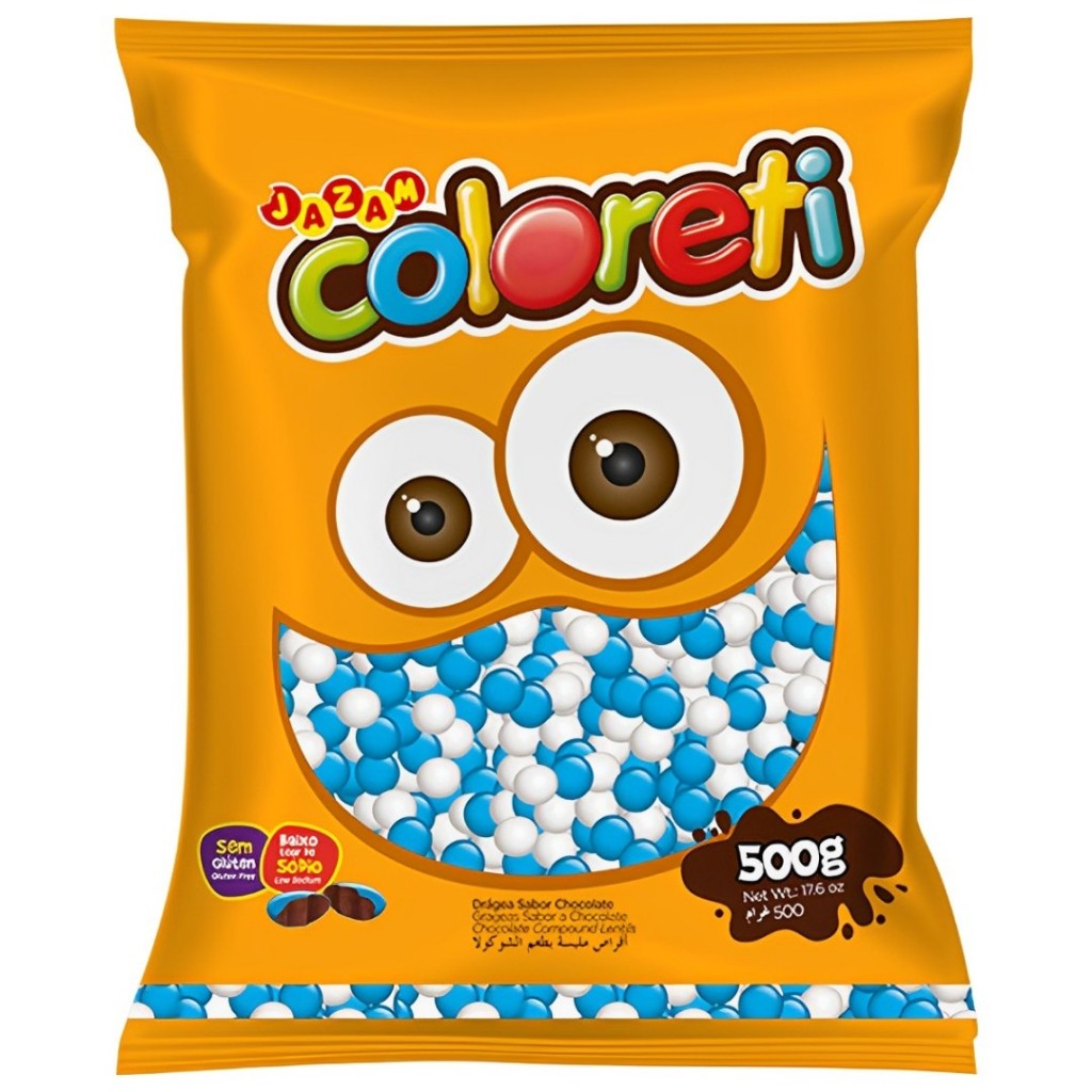 Coloreti Confeito de Chocolate Mesclado Azul e Branco 500g Jazam