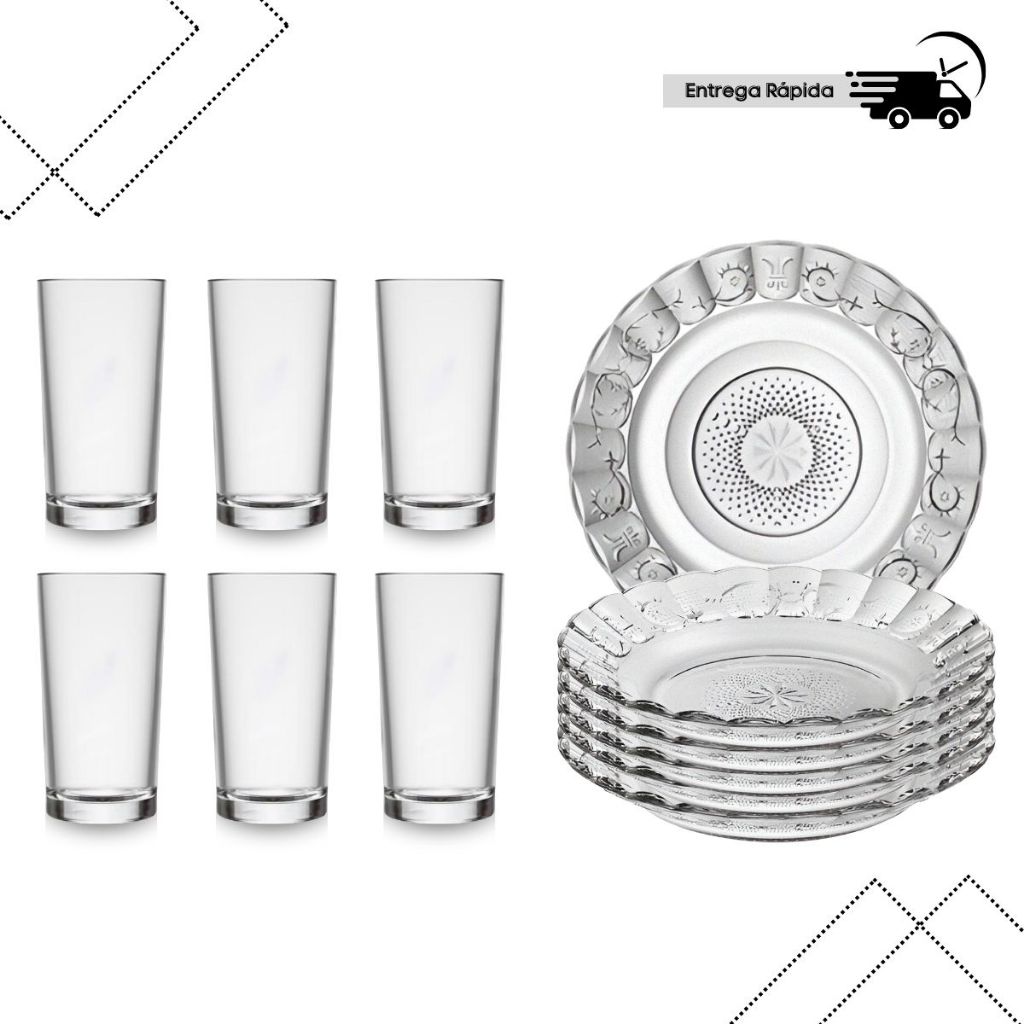 Jogo De Pratos Fundos Aparelho De Jantar Em Vidro 12 Peças