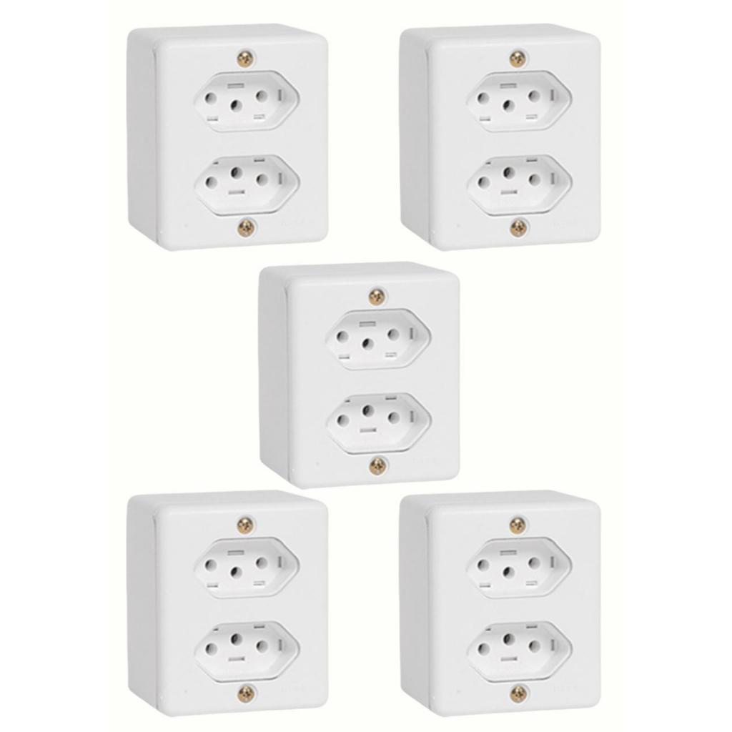 Kit 5 Tomadas Duplas 10a 250v 2p+t Linha Box Ilumi - 63120 em Oferta na Shopee