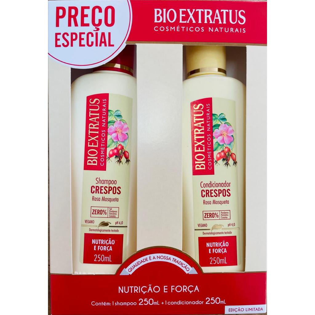 Kit Bio Extratus LINHA CRESPOS LANÇAMENTO Nutrição e Força - Rosa Mosqueta e Oleo de Abacate (Shampoo e Condicionador 250ml)
