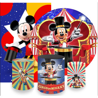 Painel Redondo + Painel Retangular + Trio Capas De Cilindro Tema Mickey Circo em Oferta na Shopee