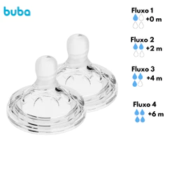 Kit Bico para Mamadeira Easy Flow Buba Válvula de Respiro Macio 100% Silicone 2 Unidades