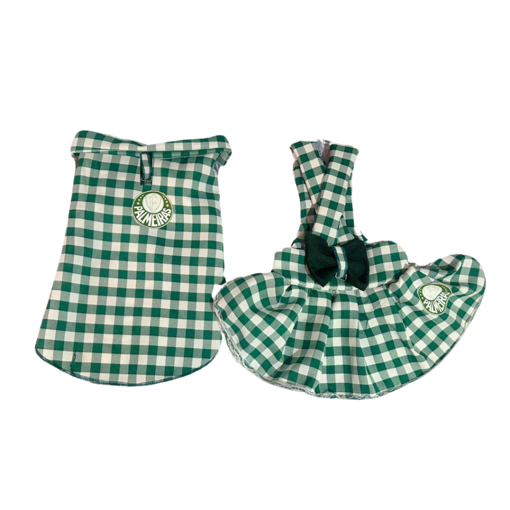 Roupinhas pet macho ou femea vestido camisa Palmeiras com guia - Cachorro ou Gato - Envio imediato