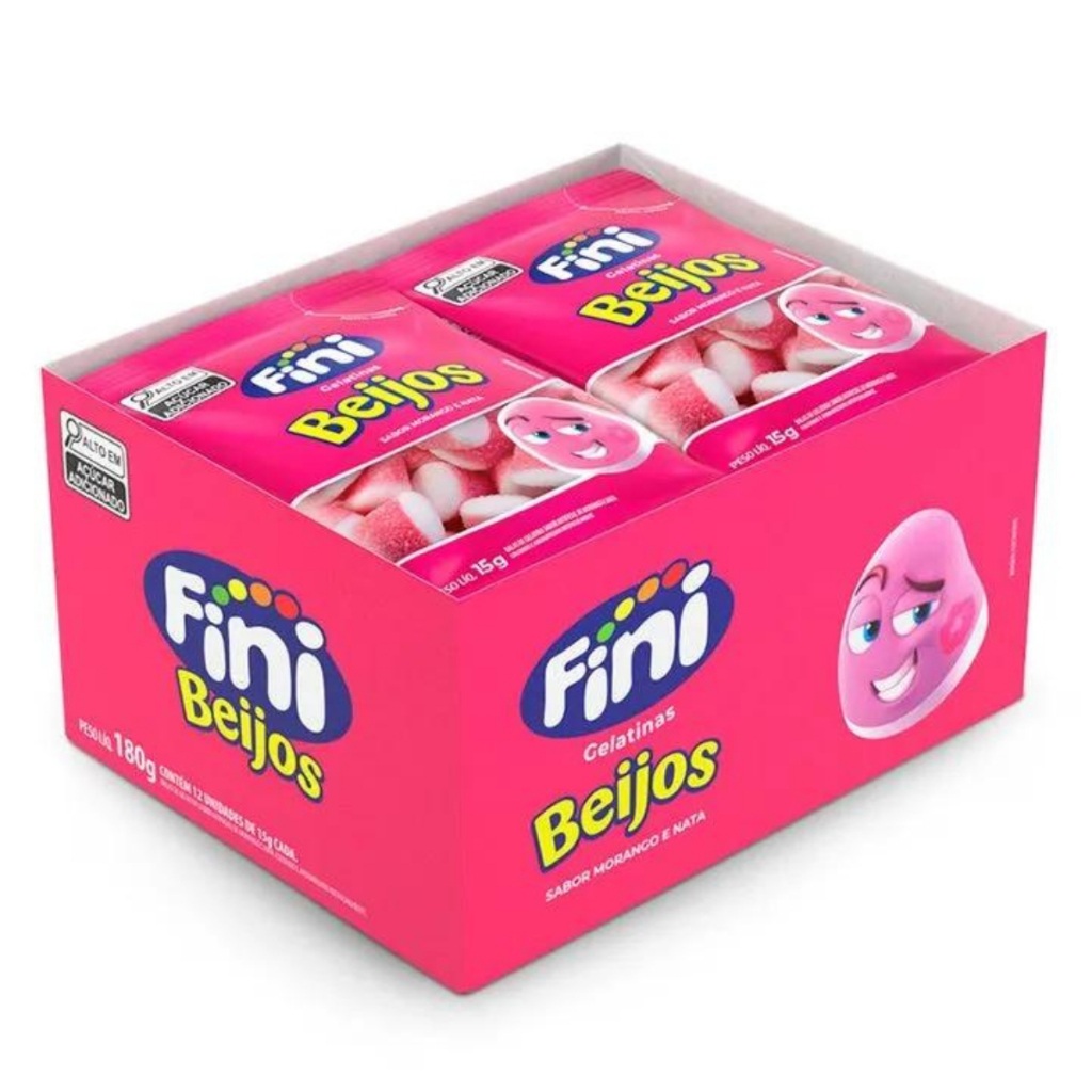 Bala Gelatina Beijos de Morango C/12un 15gr - Fini em Oferta na Shopee
