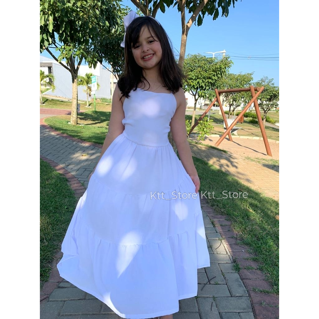 Vestido Longo Meninas Moda Infantil Juvenil Verão Rodado Sem Manga Festa Casamento Casual