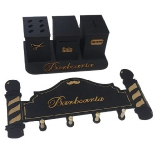 Kit Barbearia MDF Descarte Lâminas Porta Tesoura Gola Cabideiro