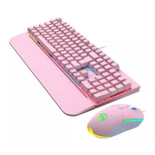 Kit Teclado Mouse Mecânico Abnt2 Gamer Led Rgb Iluminado Cor do mouse Preto Cor do teclado Rosa