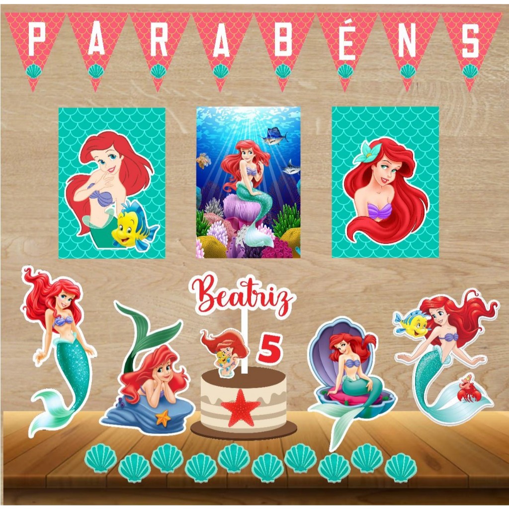 DECORAÇÃO ARIEL PEQUENA SEREIA - KIT FESTA EM CASA ARIEL