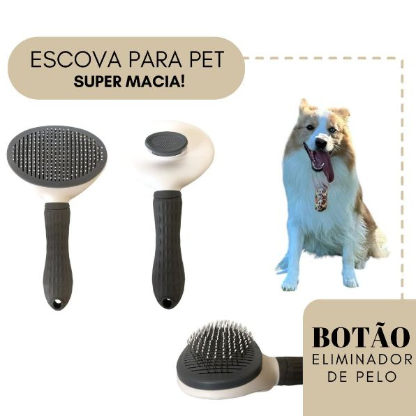 Escova para PET Rasqueadeira Macia com Eliminador de Pelo Botão Facil Gato Cachorro Pente em Oferta na Shopee