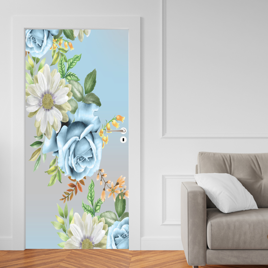 Rosa Azul - 070X - Papel Parede Adesivo para Portas de Madeira ou Vidro Decoração Revestimento