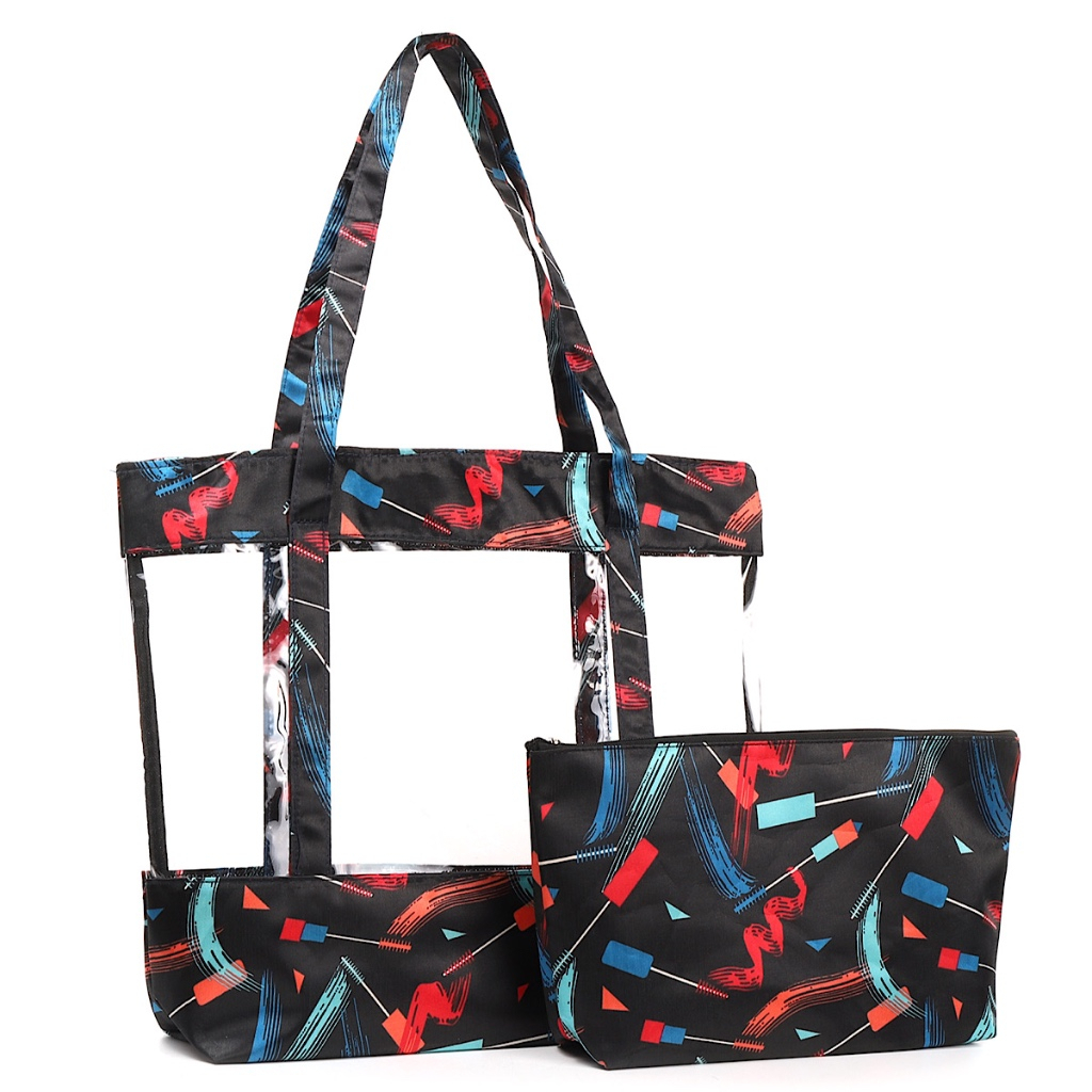 Bolsa de Praia Com Necessaire Transparente Com Ziper Piscina Porta Toalhas Presente Verão