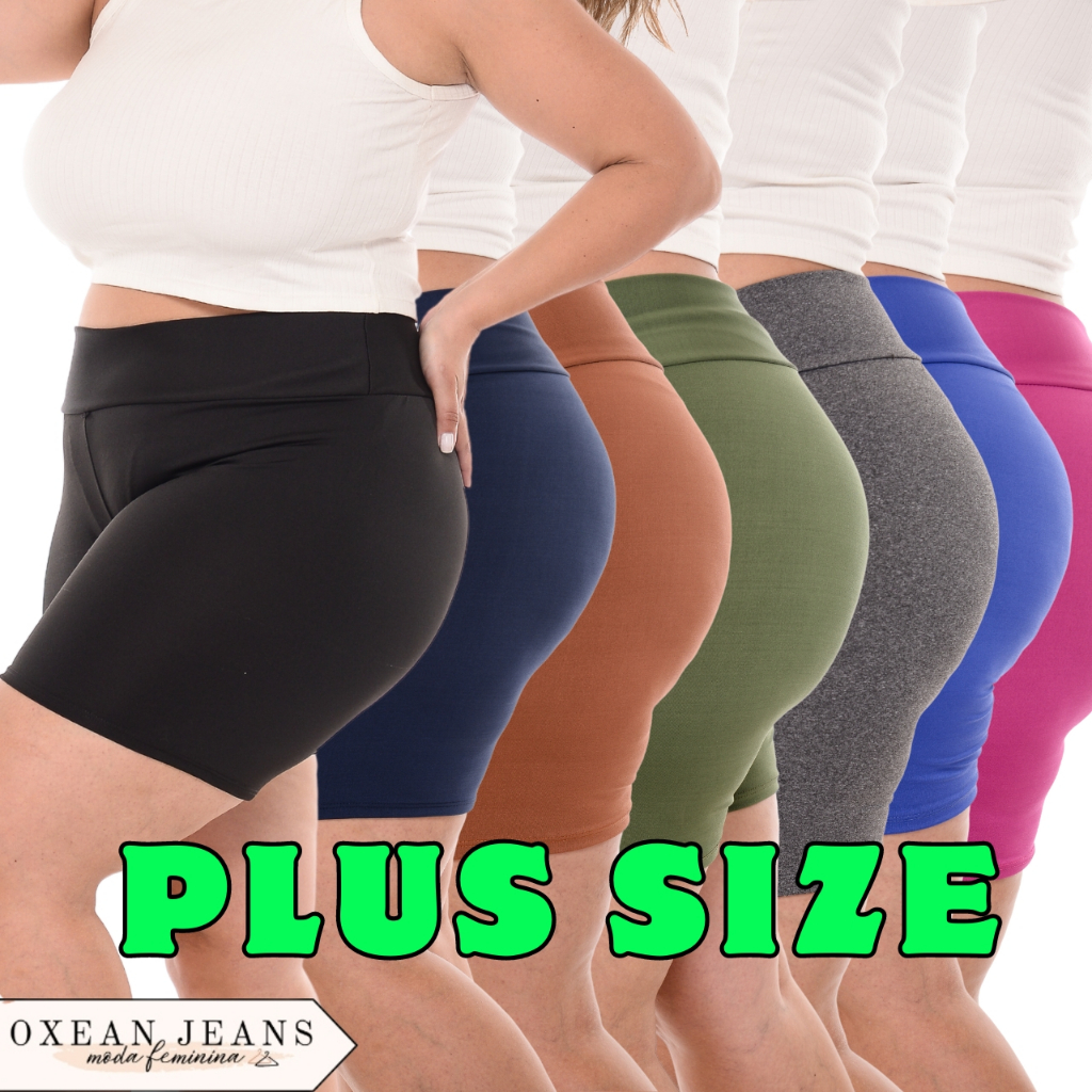 Short Legging Plus Size Feminino Meia Coxa Suplex Bermuda Cintura Alta Academia Zero Transparência