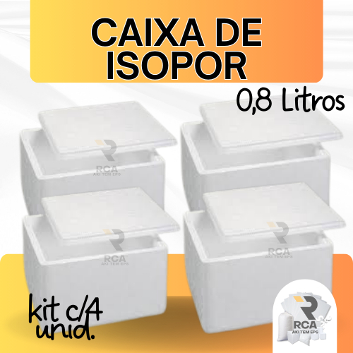 kit com 4 Caixas de Isopor EPS 0,8 litros para Sorvetes e Medicamentos