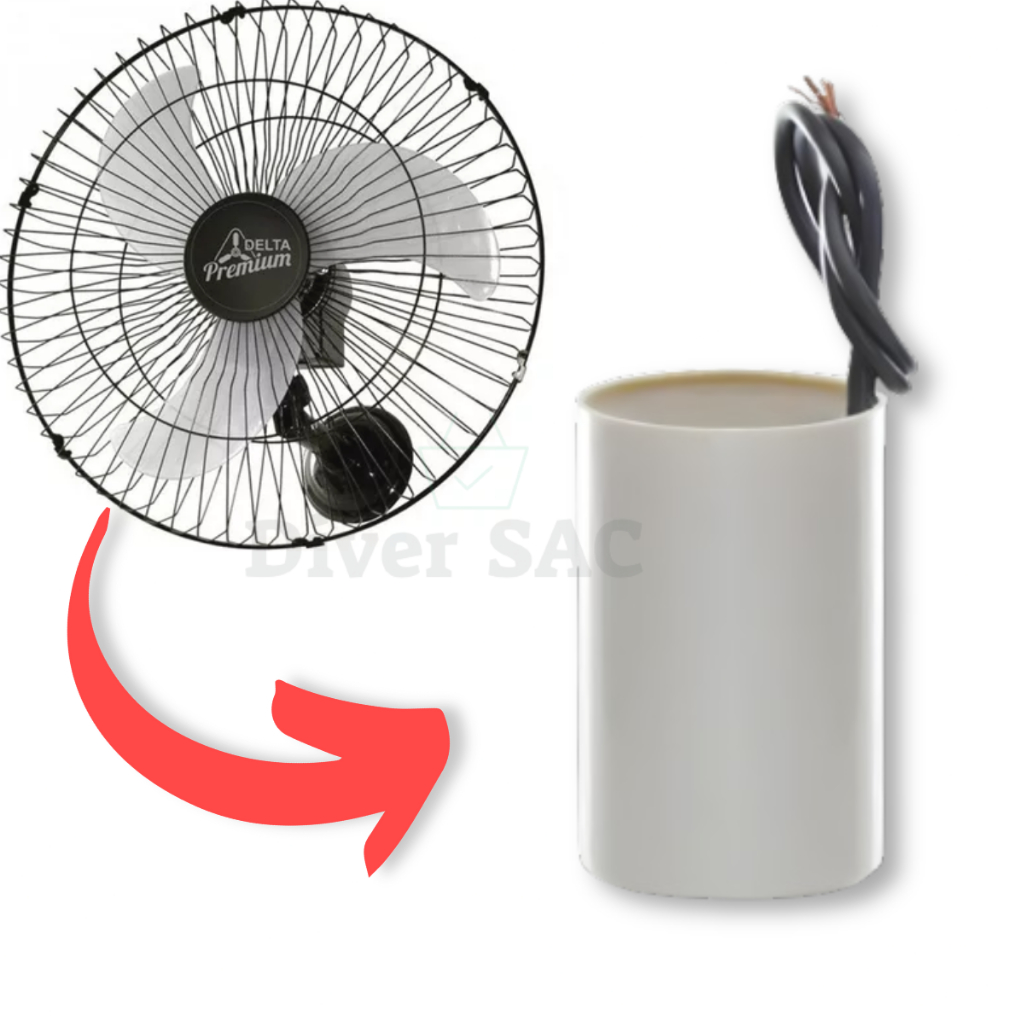 Capacitor para Ventilador de Parede 8UF 250V 2 Fios Voltagem 110v e 220v Arge, Loren Sid, VentiDelta, Ventisol, Ventex