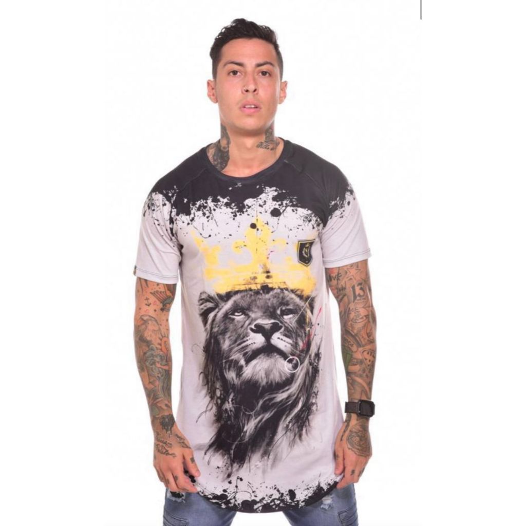 CAMISETA Longline/Oversized Leão Coroa Amarela
