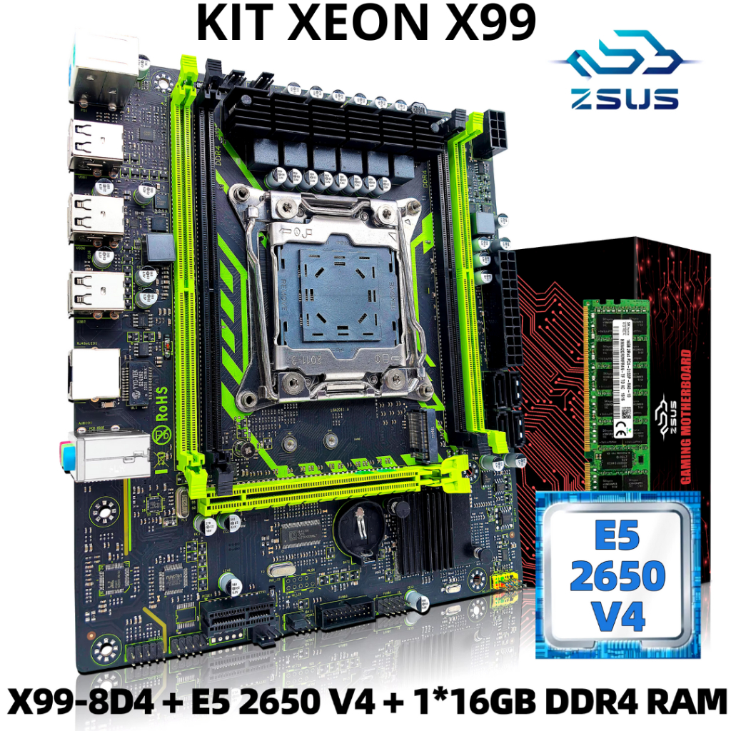 Kit Xeon X99 E5 2650v4 16GB 2133mhz Kit com Placa mae + Processador + Memoria Kit Upgrade Pc Gamer