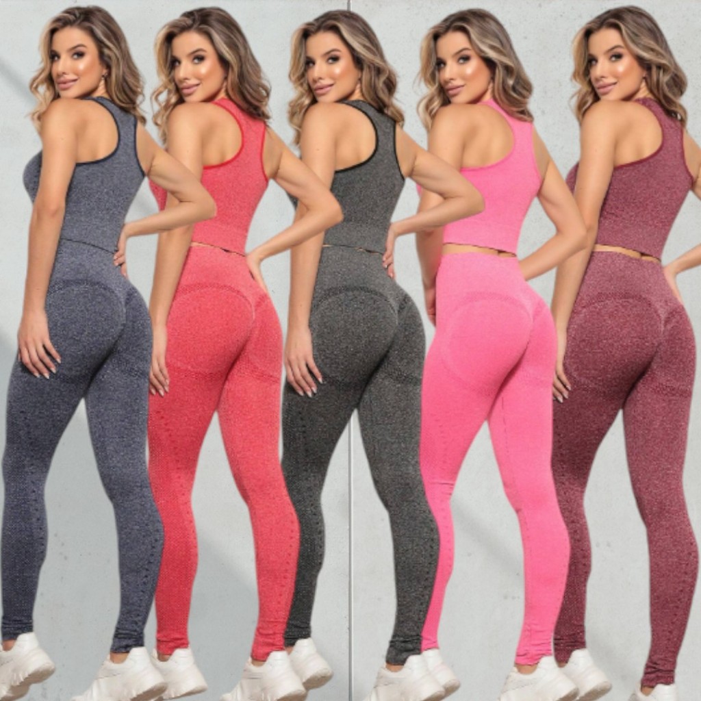 Conjunto Academia Top Sem Bojo Legging Levanta Bum Bum Mesclado Moda Fitness