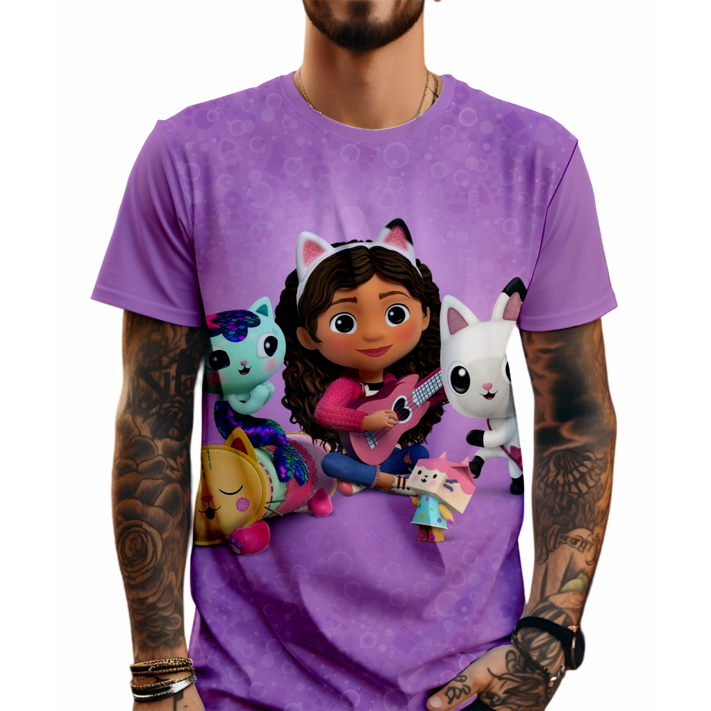 Camiseta A Casa Mágica da Gabby Poliéster Gola redonda Manga curta em Oferta na Shopee