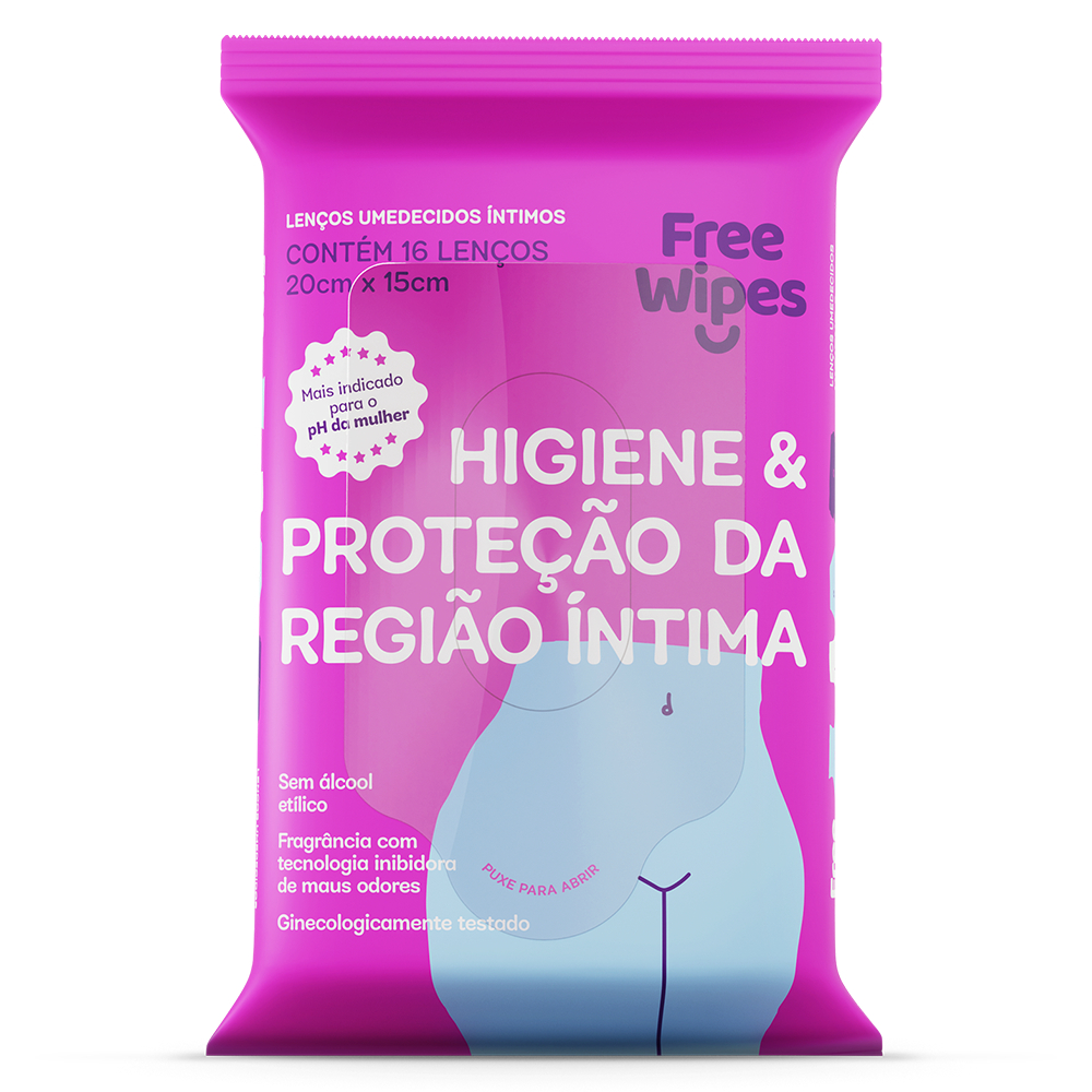 Lenço Umedecido Higiene Íntima Feminina Free Wipes - 16 lenços