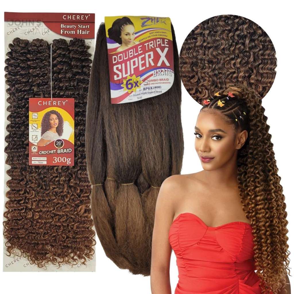 Kit Gypsy 1 Cabelo Jumbo Jumbão Super Hiper X Tranças + Cacho Orgânico Crochet Cherey Cacheado