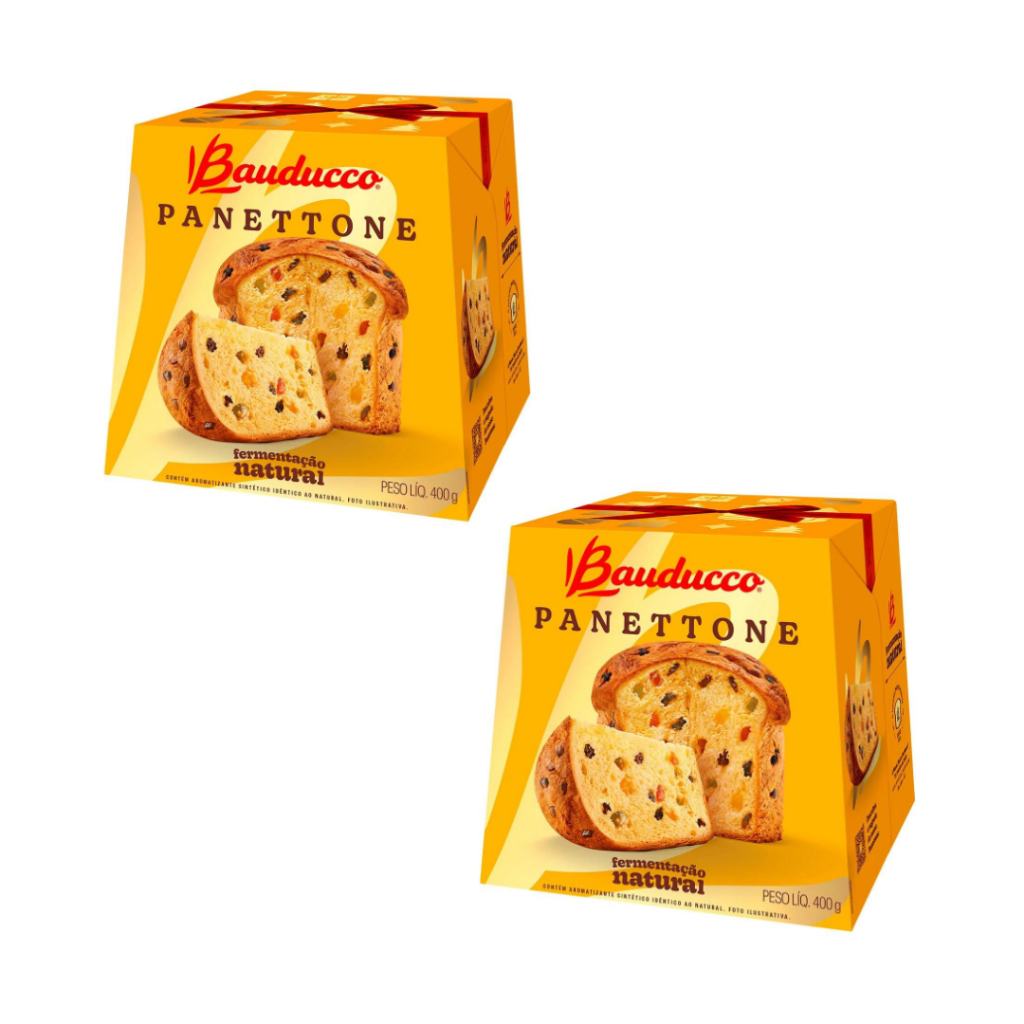 Kit 2 Panettone Bauducco Frutas Cristalizadas 400g Panetone Doce Natalino Presente Festa