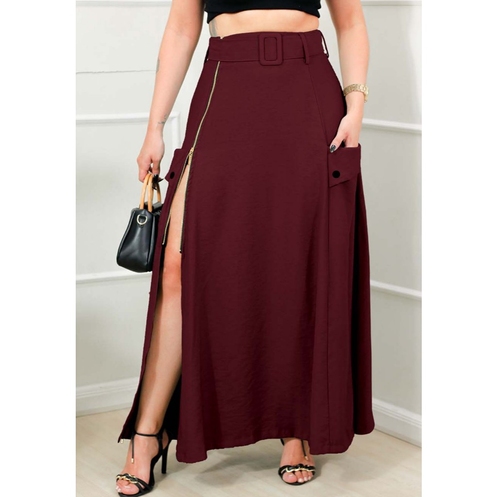 Saia Longa Com Bolso e Ziper Destacavel em Oferta na Shopee