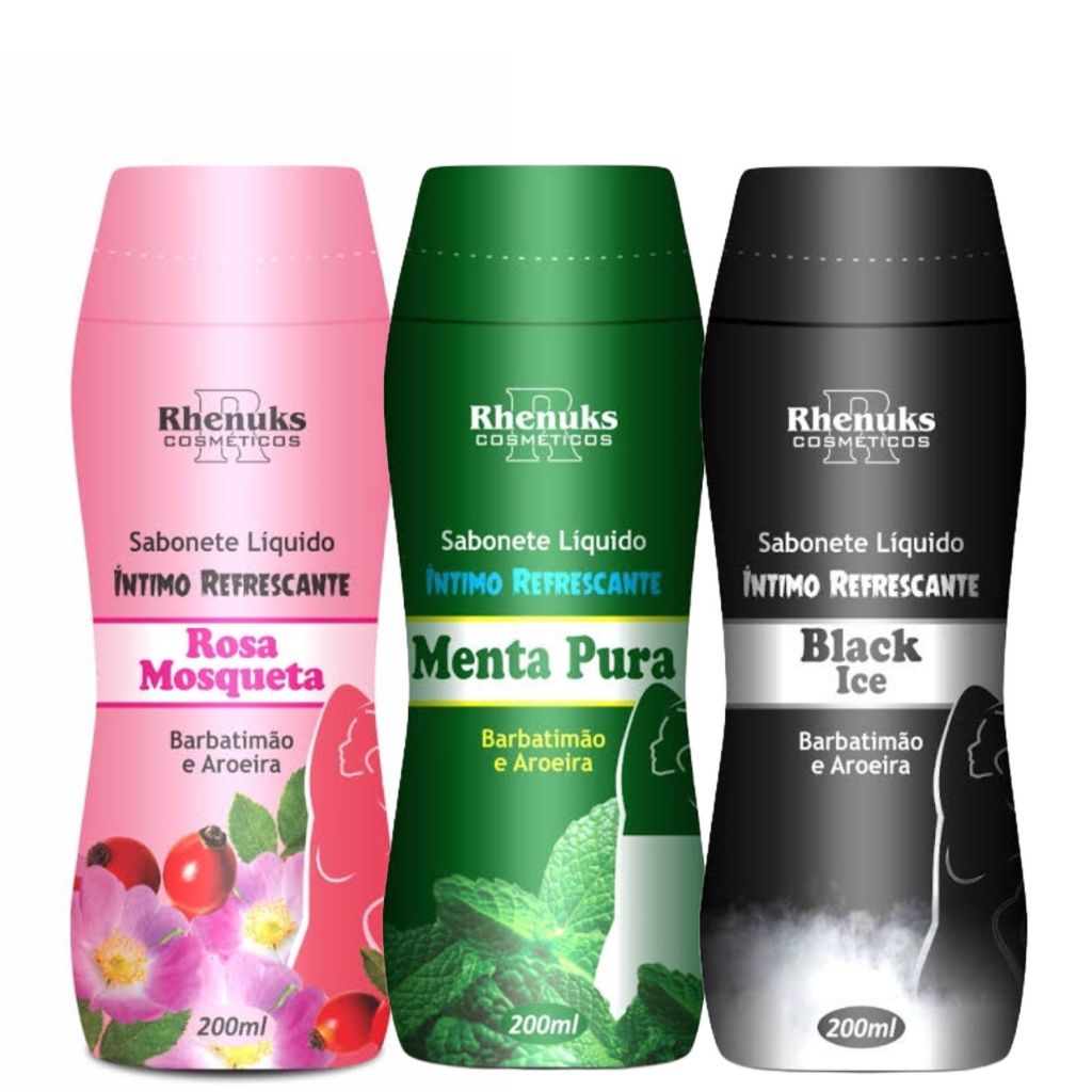 Kit 3 Sabonete Íntimo Refrescante Rosa Mosqueta/ Menta Pura/ Black Ice 200ml Cada em Oferta na Shopee