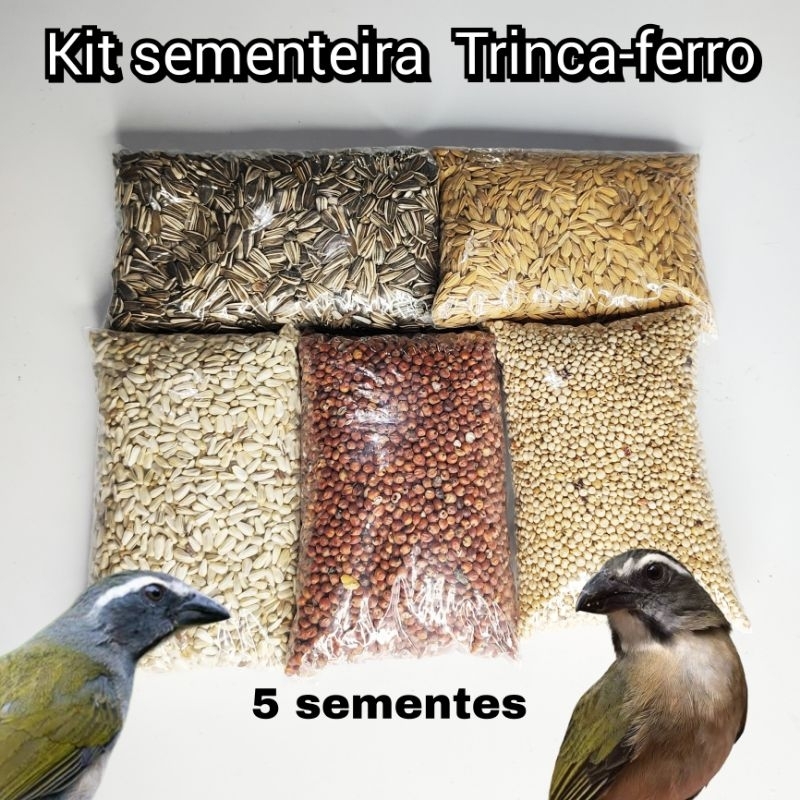 Kit Trinca Ferro (Kit81) - Girassol 130g + Cartamo 150g + Arroz Cateto 150g + Sargo Branco 250g + Sargo Vermelho 250g