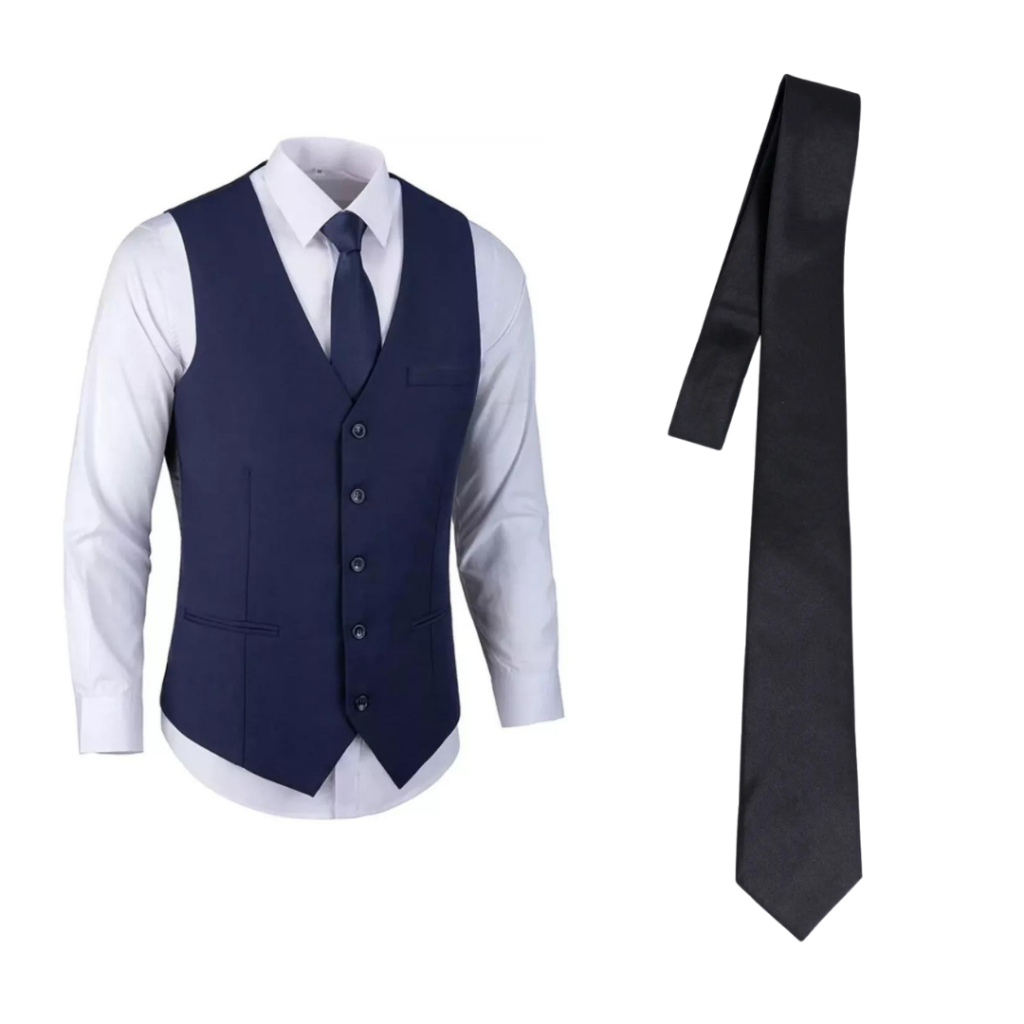 Kit Colete Social + Gravata Social Slim P/ Ternos, Garçom - Varias Cores