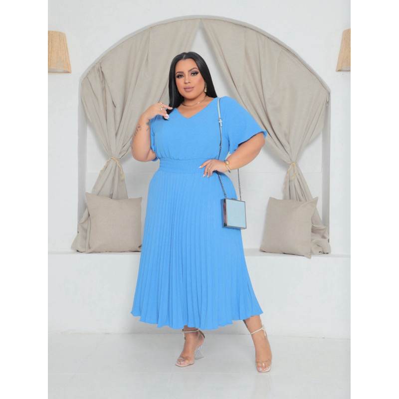 VESTIDO PLUS SIZE PLISSADO MODA EVANGÉLICA  NARA.