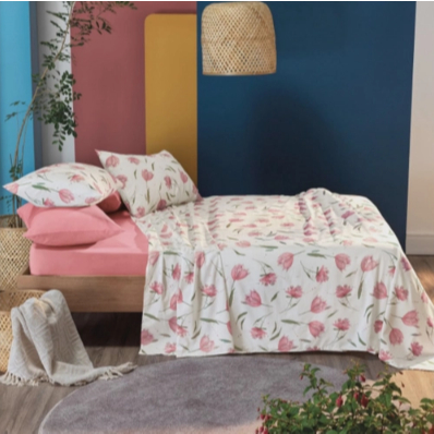 Jogo de Cama 03 Peças Cama Solteiro Estampa Florida Rosa Teka