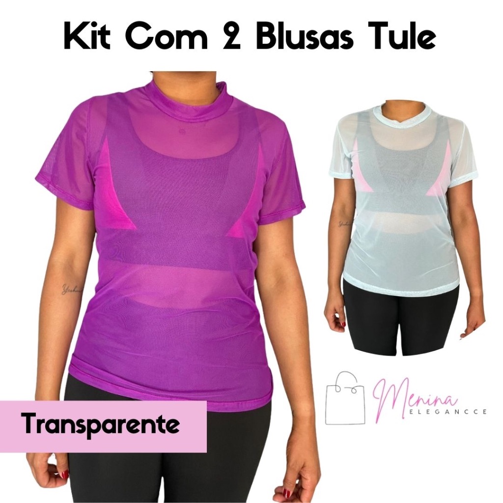 Kit Com 2 Blusas Transparente De Tule Academia Fitnes