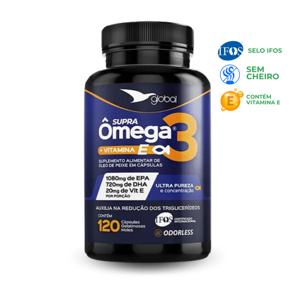 Ômega 3 1800mg (1020 EPA / 780 DHA) + 20mg Vitamina E Certificado IFOS 120 Cápsulas