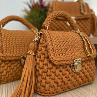 Bolsa de Ombro De Luxo Alice em Crochê com Fios de Malha Marrom
