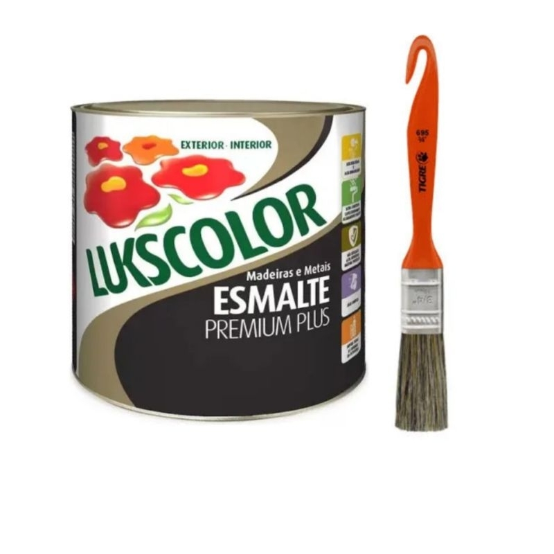 Tinta Esmalte Preto Fosco 225ml Lukscolor 1Trincha 3/4