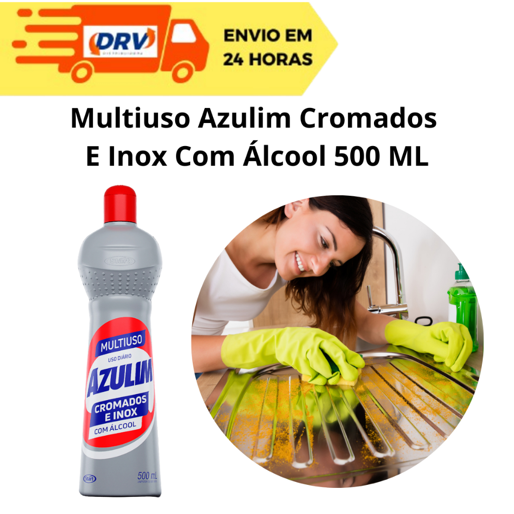 Multiuso Azulim  Cromados e Inox Com Álcool Start 500 ML em Oferta na Shopee
